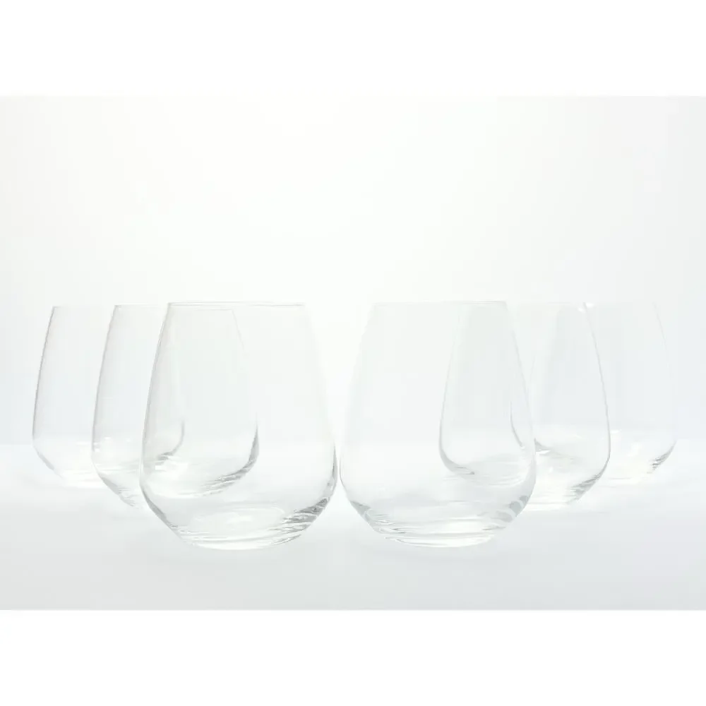 Luigi Bormioli “Crescendo” Set of 6 Stemless Wine Glasses 4 3/4” 23oz Signed